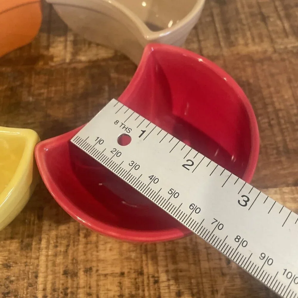 Pier 1 Set of Four Tasting Dishes Sauces Condiments Red Orange Tan Yellow